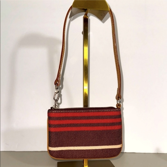 Burberry Handbags - Burberry Red and Brown Striped wristlet leather strap Brand New